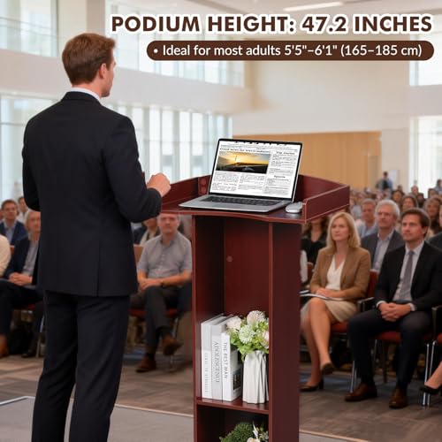 Podium Stand for Lectern Presentation Church Classroom, Pulpit with Wooden Heavy Base, Podium for Lecture, Wedding Speech - color: Reddish Brown-classic