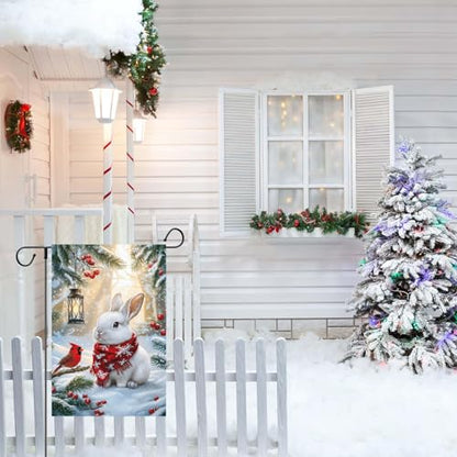 Winter Christmas Bunny Garden Flags 12x18 Double Sided Outside - color: Snow, size: 12x18 Inches