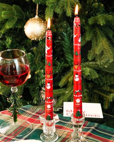 Christmas Taper Candles Red Taper Candles Candlestick Christmas Party Gift Winter Holiday Dinner Table Decorations,10inch,Set of 2,CHC - color: CHC-Red