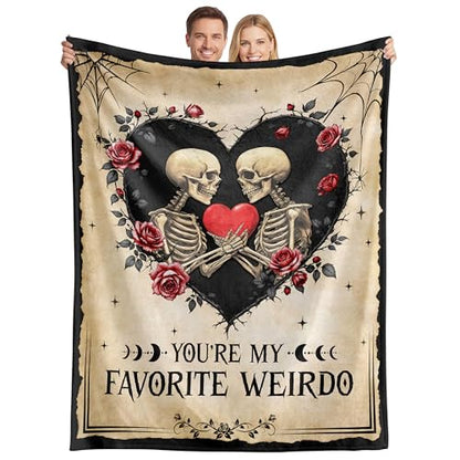 WRAPIX Anniversary Couple Gifts for Women Men - Soft Throw Blanket 50x60 in - color: Cream - Skull Couple, size: 50x60 inches