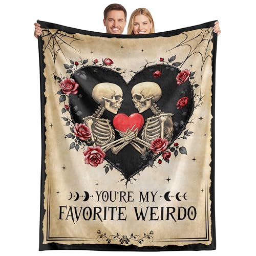WRAPIX Anniversary Couple Gifts for Women Men - Soft Throw Blanket 50x60 in - color: Cream - Skull Couple, size: 50x60 inches