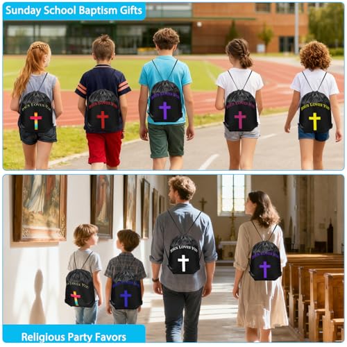 VZZNN 20 Pcs Jesus Loves You Drawstring Backpack Bulk Christian Gift Bags Church Supplies String Backpack Cinch Bag Jesus Stuff(10 Colors) - color: Style 3
