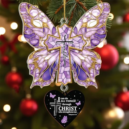 Butterfly Gifts for Women, Christian Cross Christmas Ornament, Religious Christmas Ornaments Christian Gifts for Women Religious Gifts for Mom Wife Sister Friends Coworker (Christian Butterfly Purple) - color: Christian Butterfly Purple