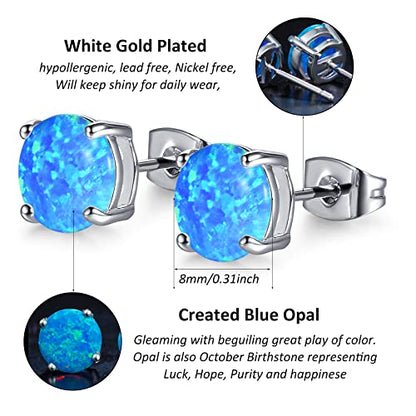 CERSLIMO Multi Colors fire Opal Stud Earrings Birthstone Earrings For Women 8mm - color: 03 Blue