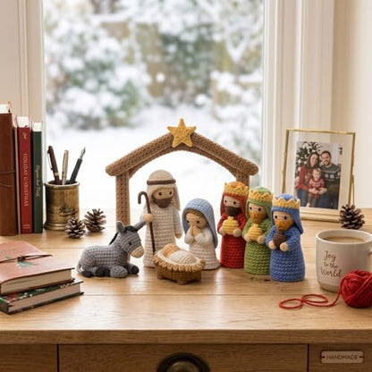 Qunclay 8 Pcs Knit Christmas Nativity and Figures Set for Women Men