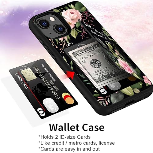 for iPhone 15 Case,Wallet Case Credit Card Holder Dual Layer Hybrid Shockproof PC + TPU Case Cover for iPhone 15 6.1" 2023,Flower Bible Verse Psalm 46:10 - color: Flower Bible Verse Psalm 46:10, size: iPhone 15 6.1"