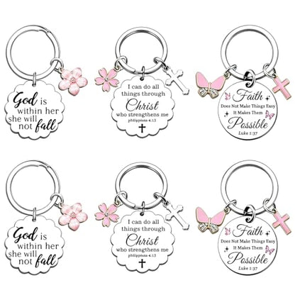 6PCS Christian Keychain for Women, Christian Key Chains, Faith Key Chains for Pastor Mom Sister Christian Bible Accessorie