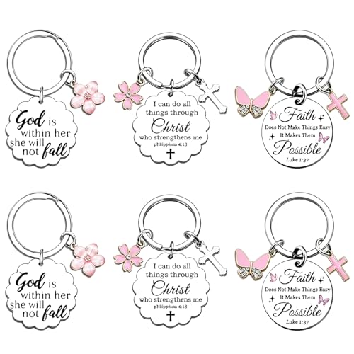 6PCS Christian Keychain for Women, Christian Key Chains, Faith Key Chains for Pastor Mom Sister Christian Bible Accessorie