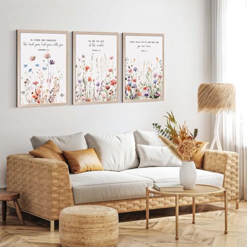 MochaMilly Wildflower Serenity Prayer Wall Art Christian Bible Verses Wall Decor Inspirational Scripture Canvas Prints Religious Faith Artwork for Living Room Bedroom Faith Home and Office Decor 12x16 Inchs - color: Wildflower Flower Bible Verses, size: 1
