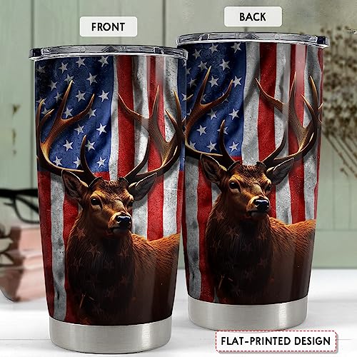 SANDJEST Hunting Tumbler Cup 20oz Deer Hunting Gifts for Men Hunters American Flag Stainless Steel Insulated Tumblers Coffee Travel Mug Hunter Gift for Birthday Christmas - color: Hunting 1