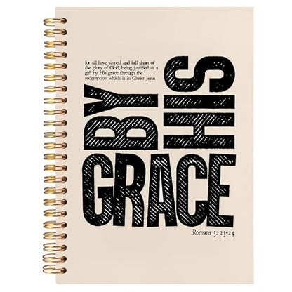 BearCake Christian Notebook Journal, Christian Gifts for Women, By His Grace Scripture Prayer Journal for Women, Bible Journaling Neutral Hardcover Spiral Notebook 5.5x8.3 - color: white Bible-grace
