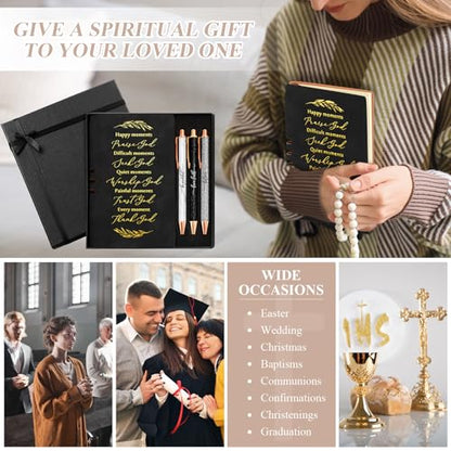 Spakon 5 Pcs Christian Gifts for Women Men Church Gifts Scripture Prayer Journal Religious for Women God Notebook Pen with Gift Box Scripture Notepad Bible Study Group Grad Favors - color: Black, style: Happy Moment