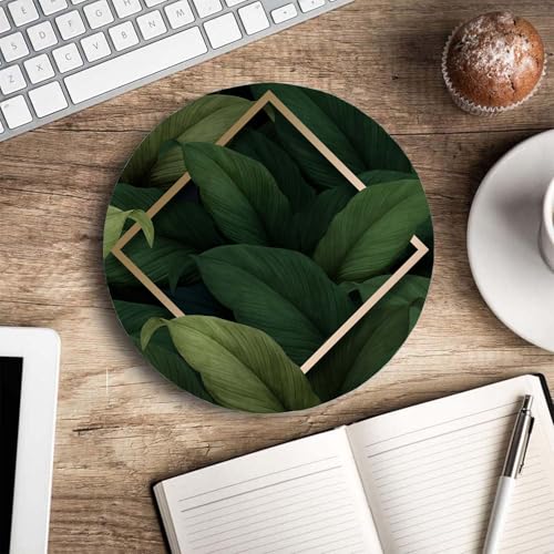 Mouse Pad, Tropical Leaves Mouse Pads with Design, Round Washable Cloth Personalized Mouse Mat, Gaming Office Home Non-Slip Rubber Base Computer Mousepad 7.9×7.9×0.12 inches - color: Tropical Leaves