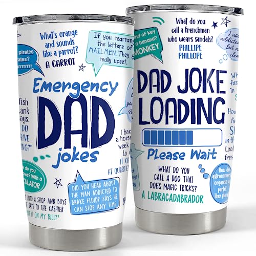 SANDJEST Tumbler For Dad 20oz Dad Jokes Stainless Steel Insulated Tumblers Coffee Travel Mug Funny Cup Gift for Dads Father Papa Birthday Christmas - color: Dad