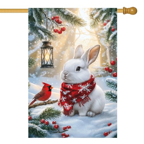 Large Winter Christmas House Yard Flags 28x40 Double Sided Outside - color: Snow, size: 28x40 Inches