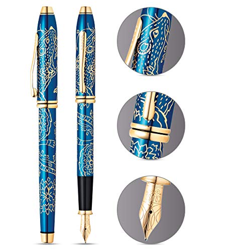 Cross Townsend 2020 Year of the Rat Special Edition Translucent Blue Lacquer w/ 23KT Gold Plated Inlays and Appointments Fine Nib Fountain Pen - color: 2020 Year of the Rat - Blue, style: Fountain Pen, Fine Nib