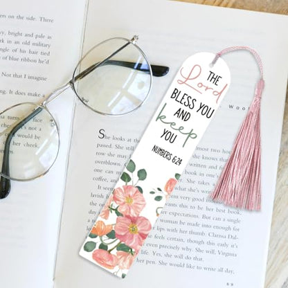 Dazoratix Christian Acrylic Bookmark Blanks - 60 Pcs Bible Verse Bookmarks Making Kit Religious Inspirational Clear Flower UV DTF Transfer Stickers with Ribbons DIY Craft for Reading Women Book Lovers