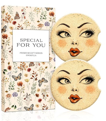 Swooflia 2 Pack Absorbent Ceramic Car Coasters for Women - color: Moon Beauty
