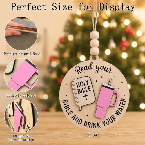 Christian Christmas Ornament, Wooden Bible and Water Bottle Tree Decoration - color: Bible & Water Bottle