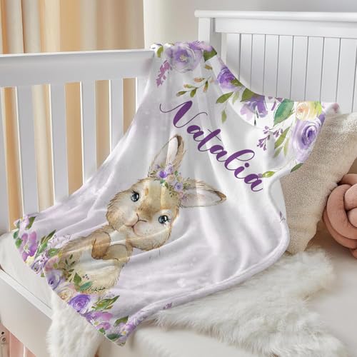 Personalized Baby Bunny Blanket for Girls with Name - color: Bunny