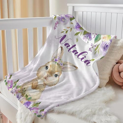 Personalized Baby Bunny Blanket for Girls with Name - color: Bunny