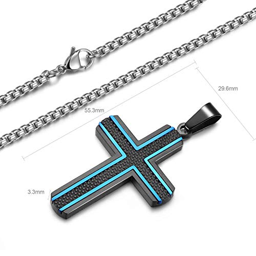 Holizaly Men's Cross Necklace 316L Stainless Steel Pendant White/Gold/Black/Blue Rolo Chain-Gift Box Included - color: Blue black