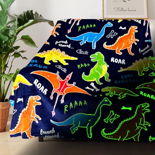 COMFAR Dinosaur Blanket for Boys, Dinosaur Glow in The Dark Blanket for Kids/Toddler/Baby, Soft Fleece Blankets and Throw, Birthday 40"x 50" - color: Dinosaur 8, size: 40"x 50"