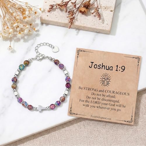 Cross Bracelet for Women Girls, Christian Gifts for Daughter Granddaughter Sister In Christ Friend Niece, Baptism Confirmation First Communion Gifts for Girls - color: Joshua 1:9