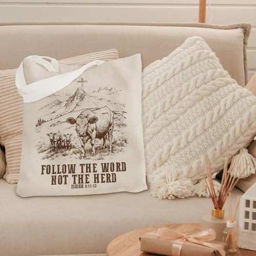 kunlisa Christian Tote Bag for Women, Christian Gifts for Women Faith Canvas Tote Bag - color: Follow the Word Not the Head