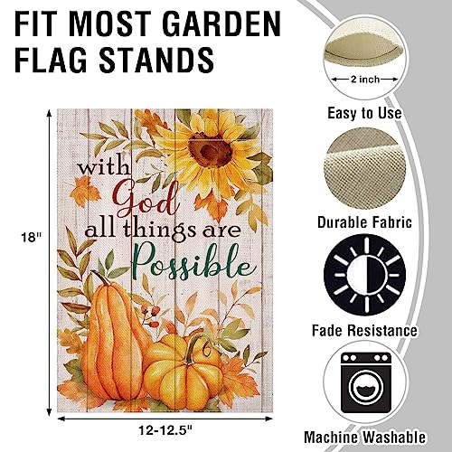 Artofy With God All Things are Possible Fall Floral Decorative Garden Flag - color: Fall Floral Yellow, size: 12'' x 18''