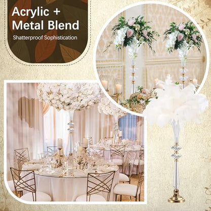 VIJIV Clear Acrylic Crystal Trumpet Vase, Tall Wedding Flower Centerpiece - size: Tall-26.2IN