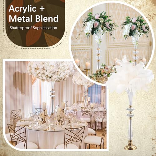 VIJIV Clear Acrylic Crystal Trumpet Vase, Tall Wedding Flower Centerpiece - size: Tall-26.2IN