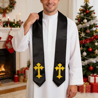 Choir Stole with Cross Embroidery for Church, Ideal for Costume,72" - color: Black