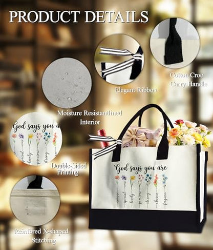 Aesthetic Canvas Tote Bag for Women Girls, Large Tote Bag for Friends Colleagues Leader Manager, 17 x 11.8 x 7 inches - color: God