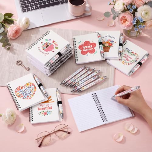 Resurhang 24 Sets Inspirational Spiral Notebook with Pens - style: Flower