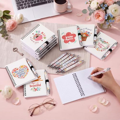 Resurhang 24 Sets Inspirational Spiral Notebook with Pens - style: Flower