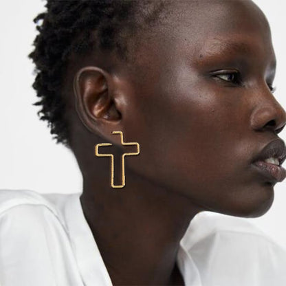 Cross Hoop Earrings Big Circle Hoop Earrings for Women Christian Jewelry - color: C-G