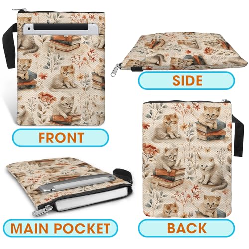 Cat Pattern Book Sleeve Bag Gift for Lovers & Librarians. Padded Book Cover Bag with Zipper & Front Pocket for Paperbacks. Washable Fabric, 11 x 8.5 Inch - color: 1. Cat Pattern