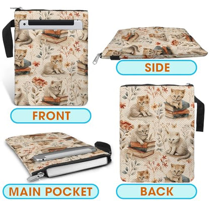 Cat Pattern Book Sleeve Bag Gift for Lovers & Librarians. Padded Book Cover Bag with Zipper & Front Pocket for Paperbacks. Washable Fabric, 11 x 8.5 Inch - color: 1. Cat Pattern