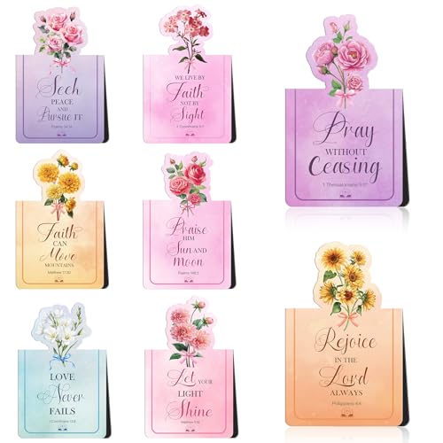 Wxiben Bible Verse Magnetic Bookmark - 8 Pcs Inspirational Quotes Scripture Book Mark Magnets Christian Floral Bookmarks Magnetic Positive Book Markers Page Clip for Women Students Teacher Church Gift - style: Bible Floral