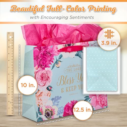 Christian Art Gifts Large Gift Bag with Card & Tissue Paper, Lord Bless You - color: Bless You/Pink, style: Large Landscape