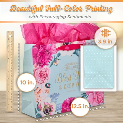 Christian Art Gifts Large Gift Bag with Card & Tissue Paper, Lord Bless You - color: Bless You/Pink, style: Large Landscape