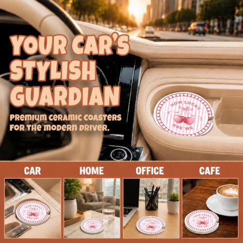 Pink Cherry Car Coasters, How Luck are We Coquette Cup Holders, 03 - color: Pink Cherry