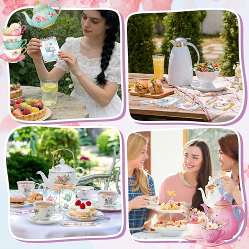 48 Pcs Tea Party Favors Tea Notebook with Floral Ballpoint Pens - style: Tea