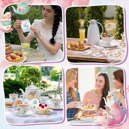 48 Pcs Tea Party Favors Tea Notebook with Floral Ballpoint Pens - style: Tea