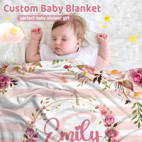 Personalized Flower Blanket for Girls with Name - color: Floral Name-c