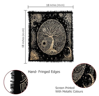 Indian Consigners Tree of Life Altar Cloth Tapestry Tablecloth Celtic Trees Ritual Spiritual Cloth for Sacred Places, Cotton Square Tarot Table Cover 18 by 18 Sacred - color: Golden Celestical Dry Tree, size: 18" x 18" (Square)