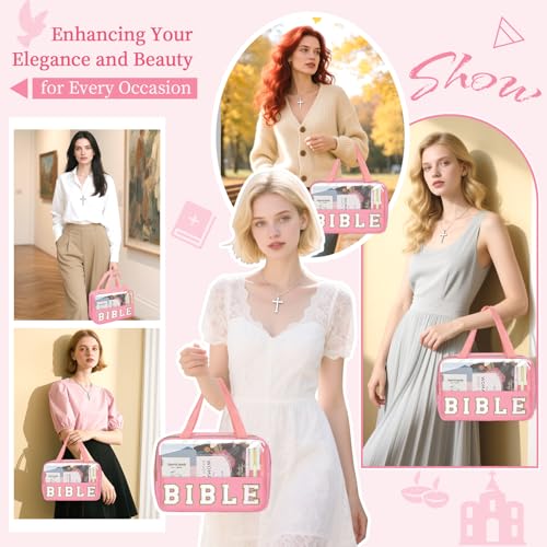 Chenille Letter Bible Bag Cover Case for Women,Preppy Bible Study Supplies Church Bag Purse Bible Accessories with Handle Zipper,Waterpoof Travel Makeup Bag Christmas Christian Gifts(BIBLE-Pink) - color: BIBLE-Pink