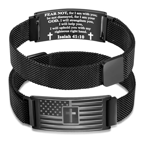DuoDiner Cross Bracelet for Men Gifts Christian Confirmation Baptism Gifts - color: Black, size: Flag Cross-Isaiah 41:10
