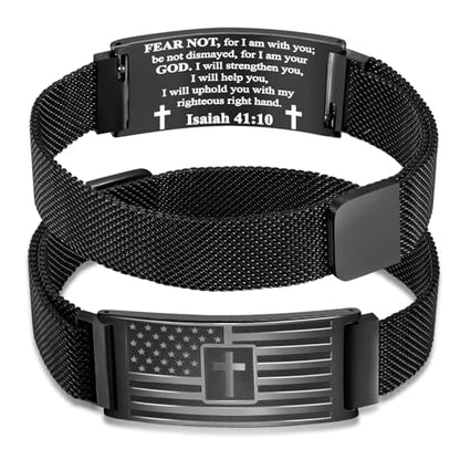 DuoDiner Cross Bracelet for Men Gifts Christian Confirmation Baptism Gifts - color: Black, size: Flag Cross-Isaiah 41:10